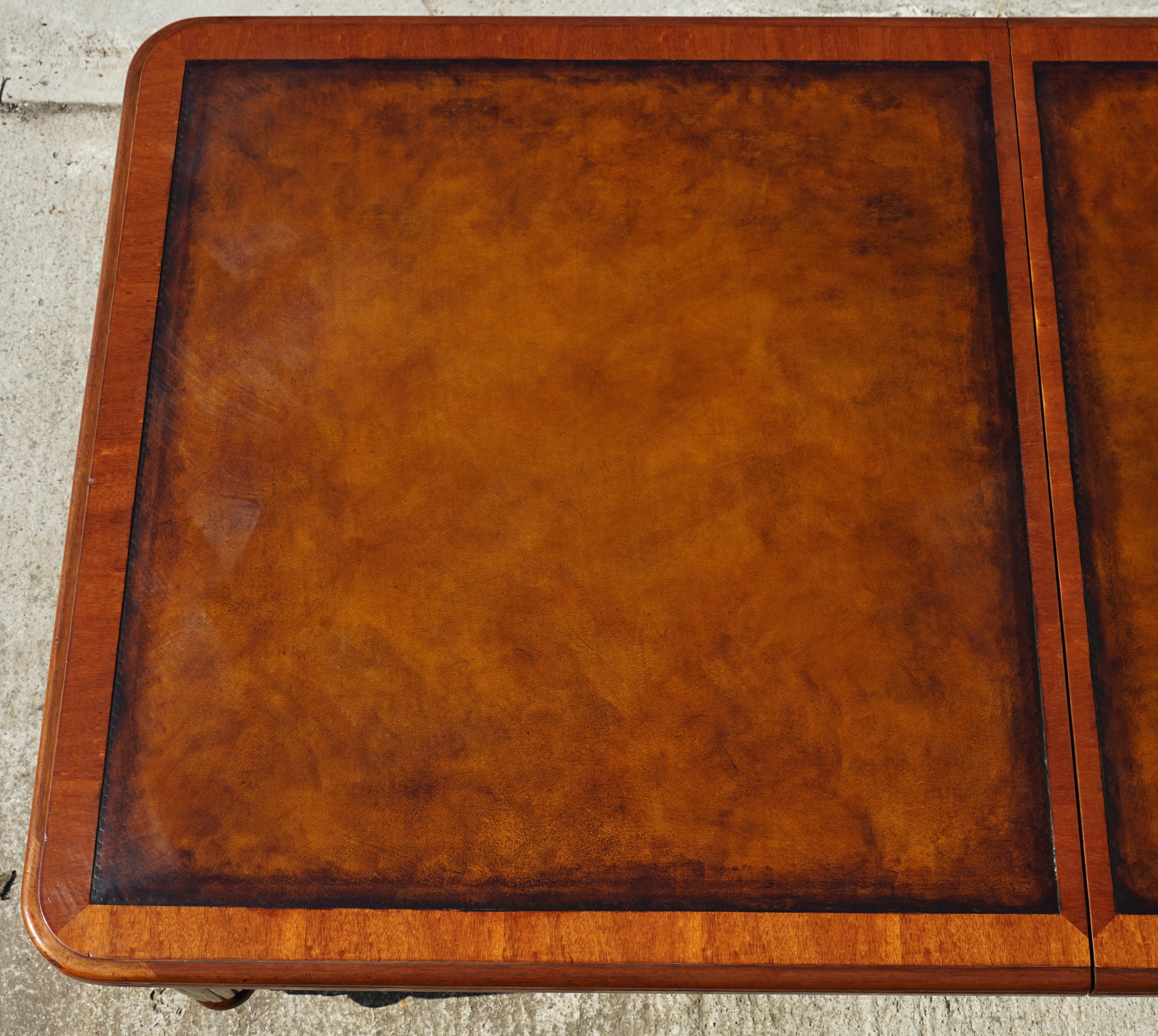Restored Monumental Extending Oxford Library Dining Table Leather Top 2