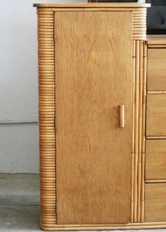 Restored Museum Quality Stacked Rattan Armoire, circa 1930