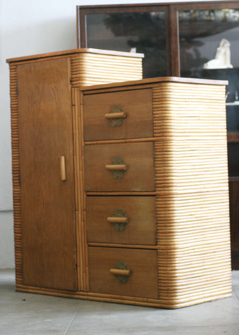 Art Deco Restored Museum Quality Stacked Rattan Armoire, circa 1930