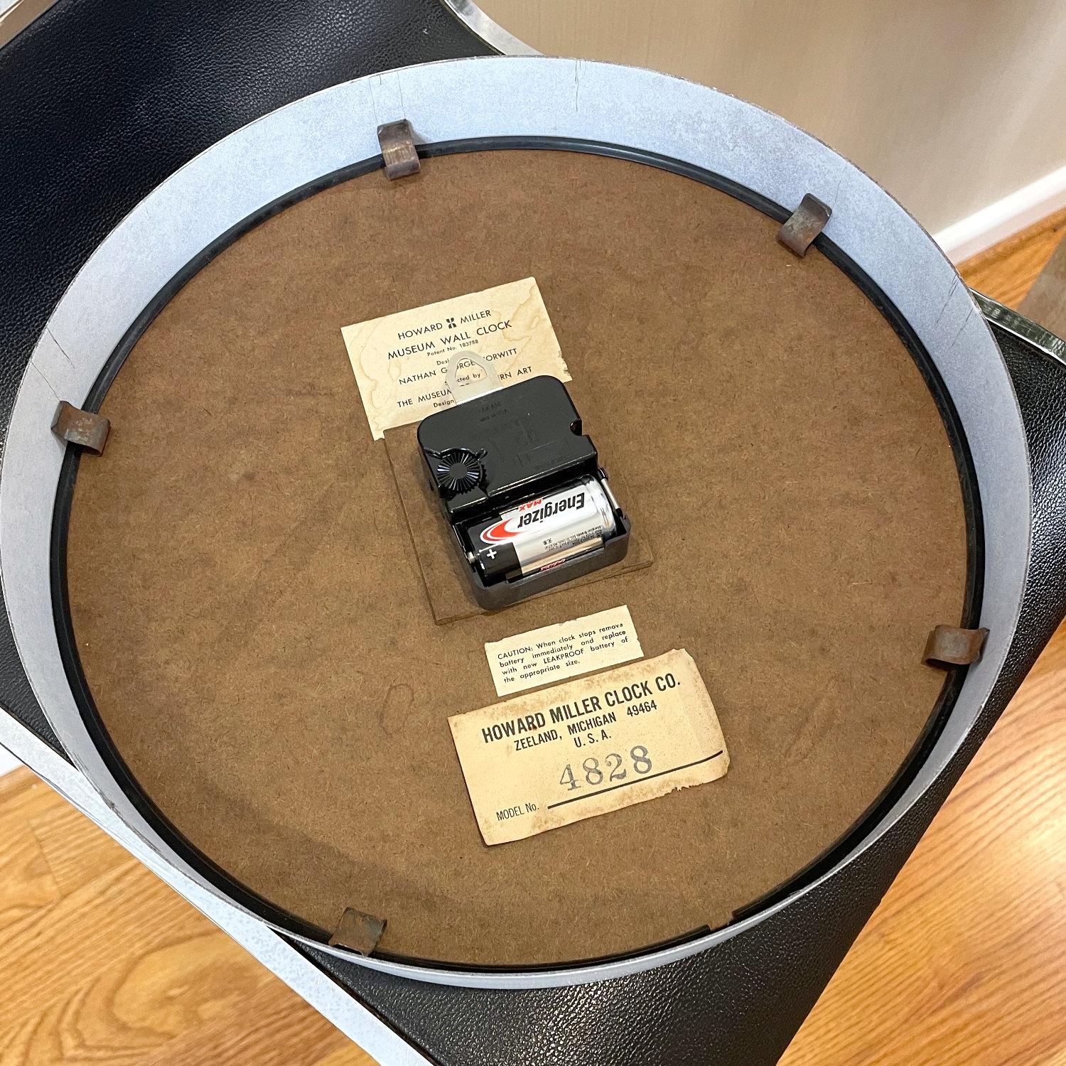 American Restored Nathan George Horwitt Black and White Museum Clock 1970