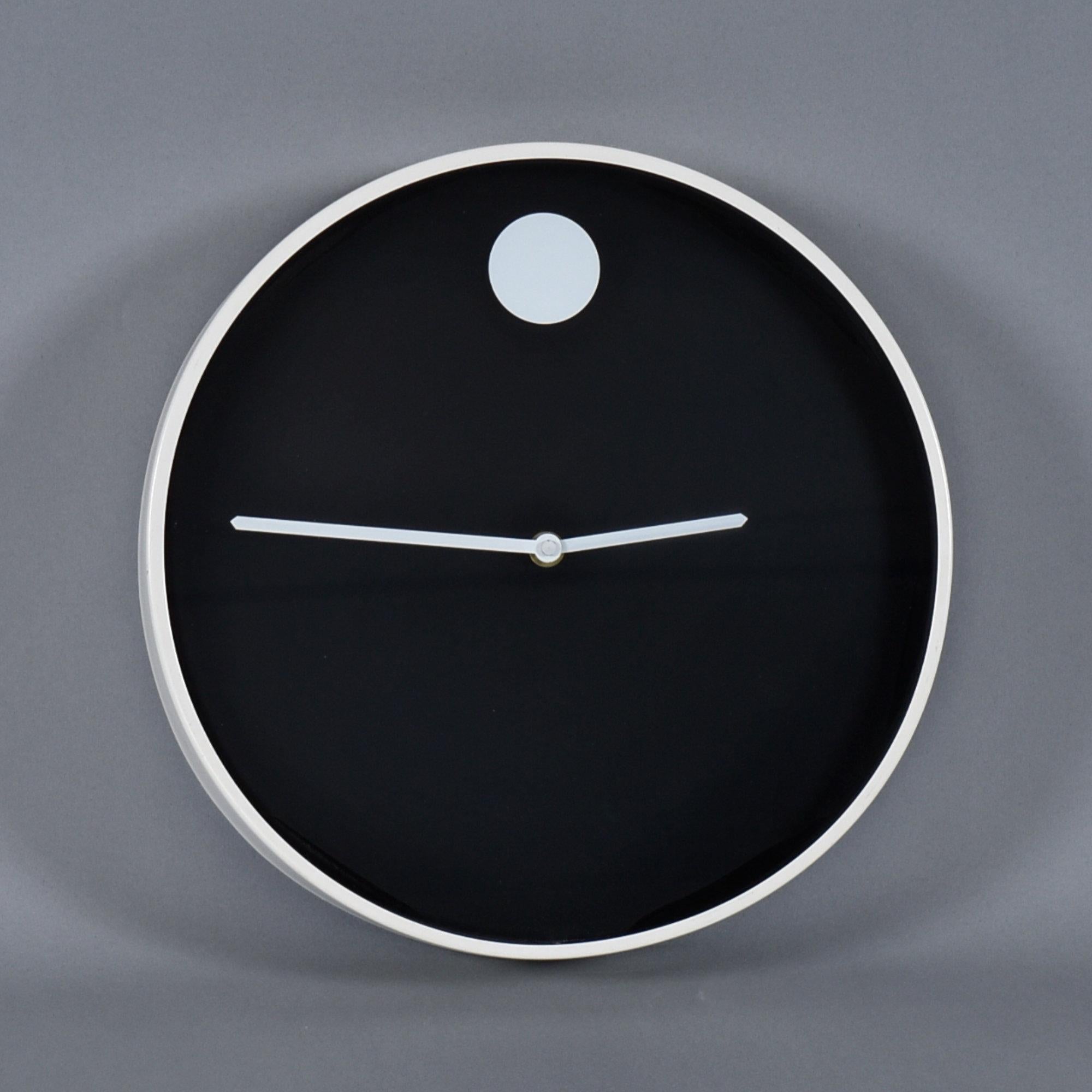 Metal Restored Nathan George Horwitt Black and White Museum Clock 1970 For Sale