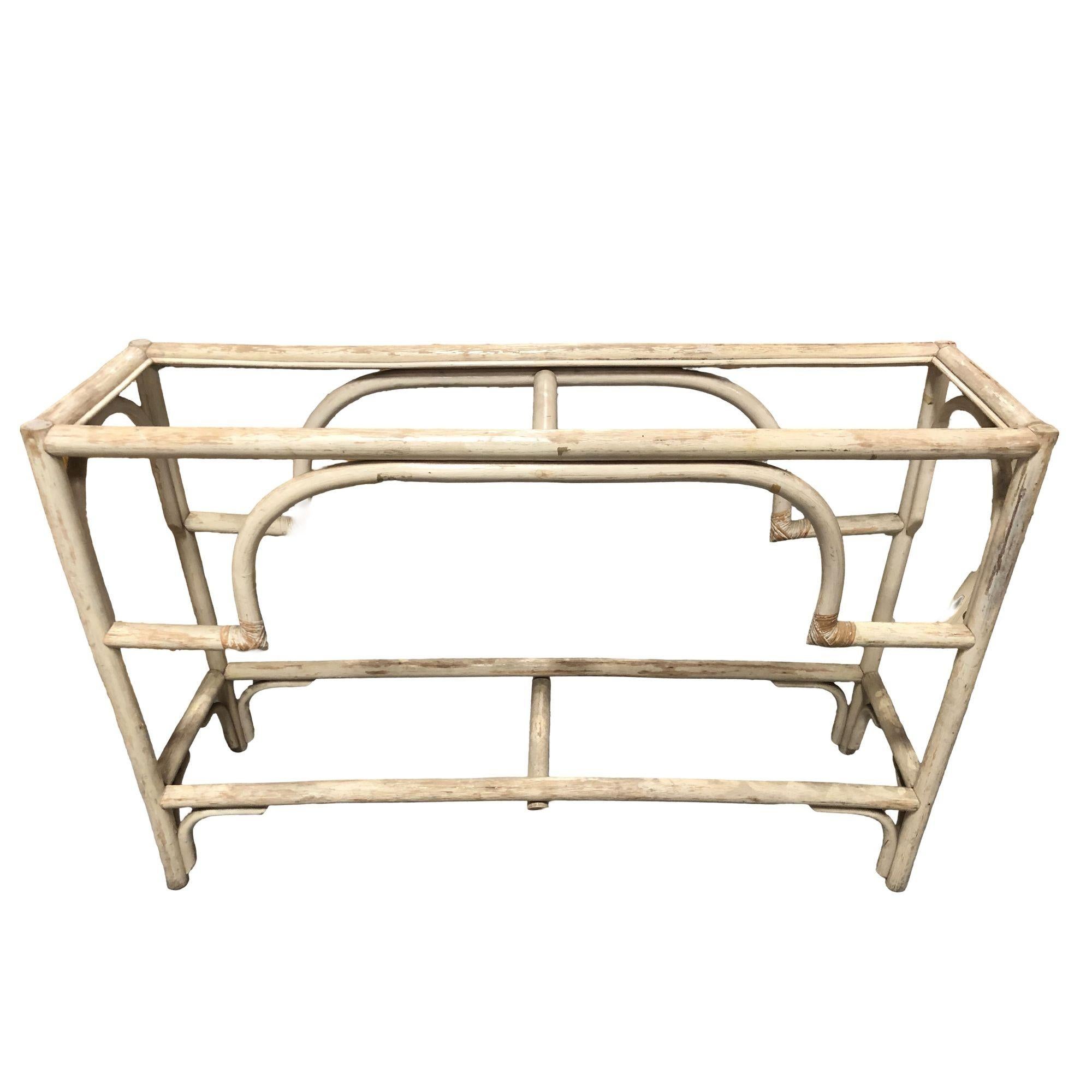 Mid-20th Century Restored Natural White Rattan Console Sofa Table For Sale