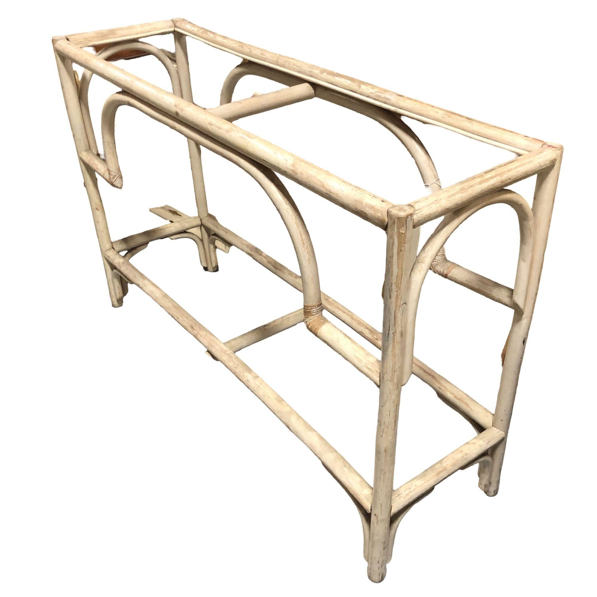 Restored Natural White Rattan Console Sofa Table For Sale 1