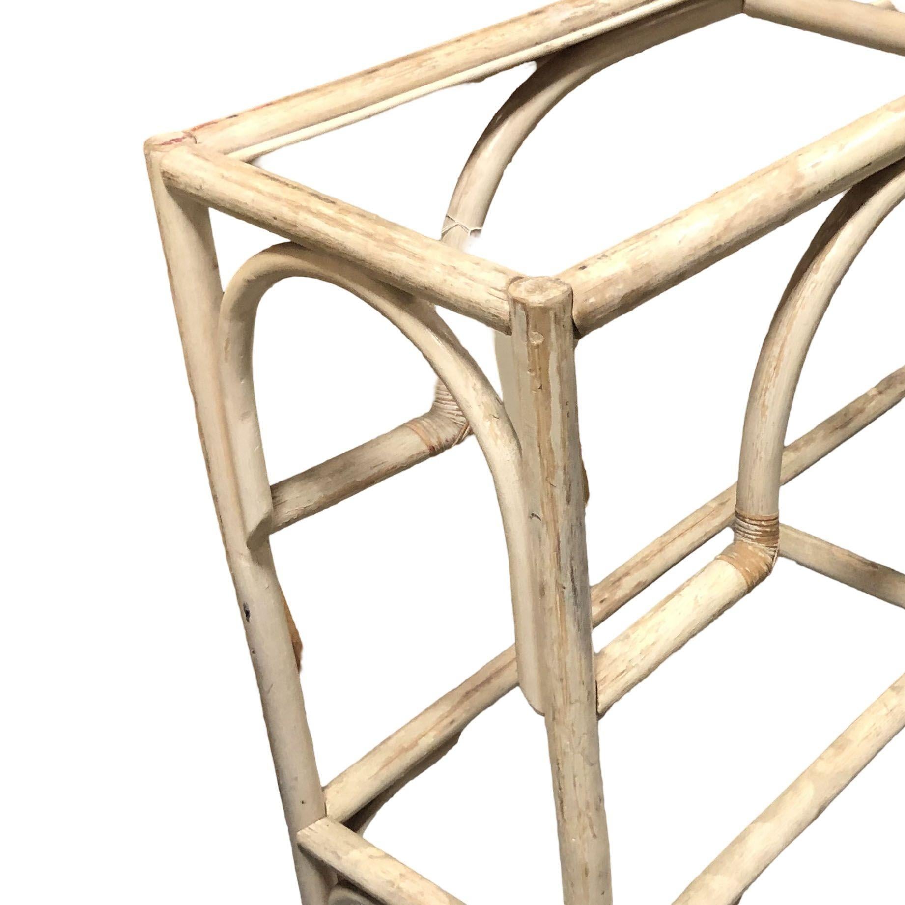 Restored Natural White Rattan Console Sofa Table For Sale 2