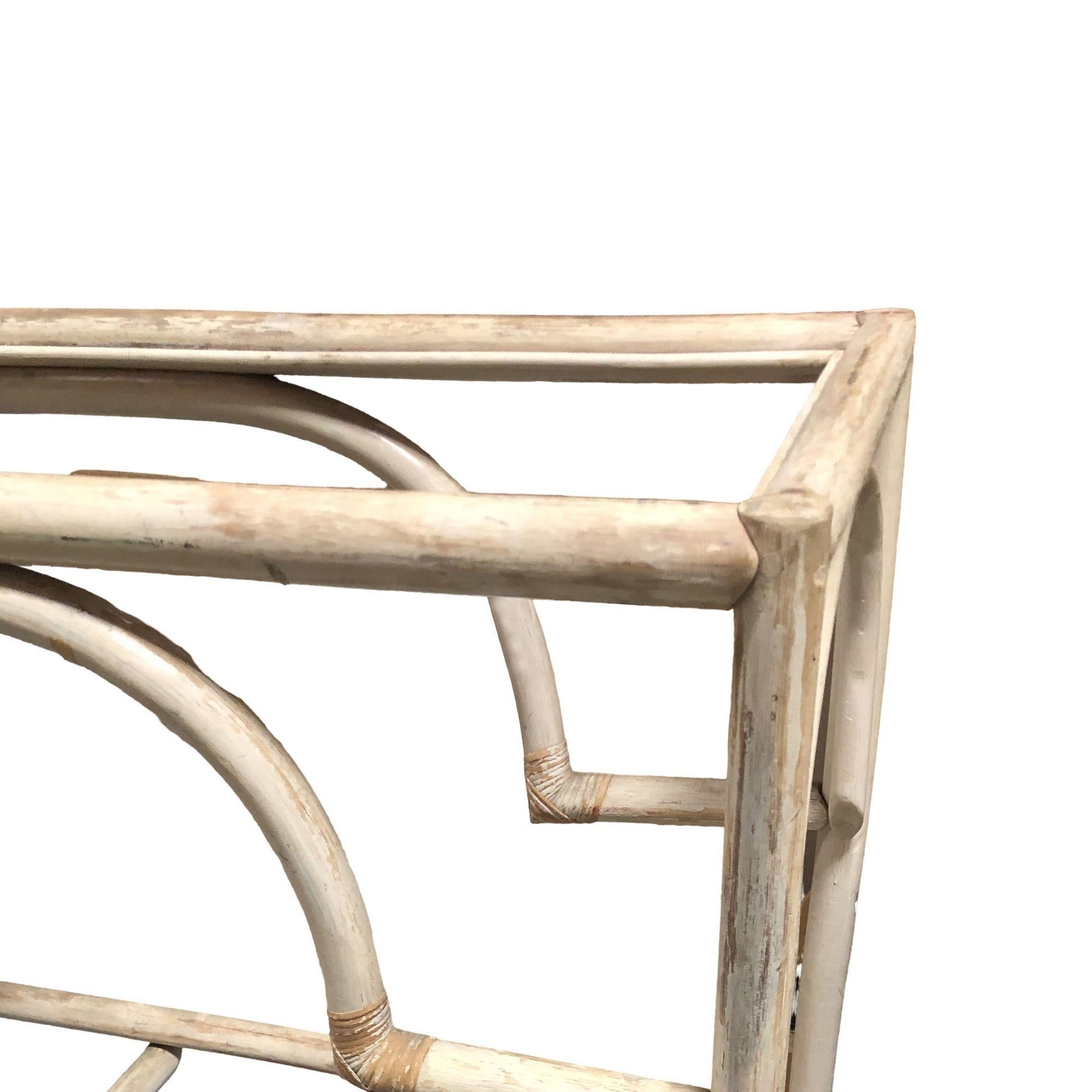 Restored Natural White Rattan Console Sofa Table For Sale 3