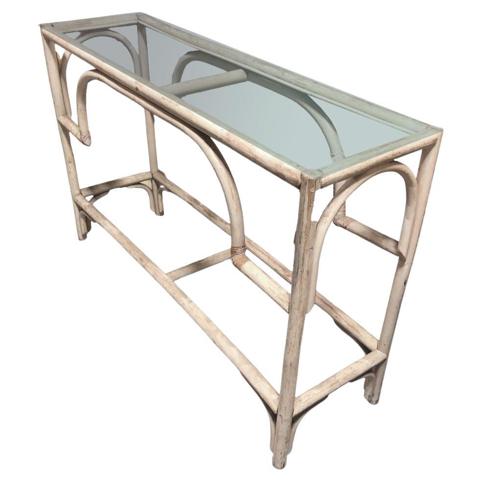 Restored Natural White Rattan Console Sofa Table