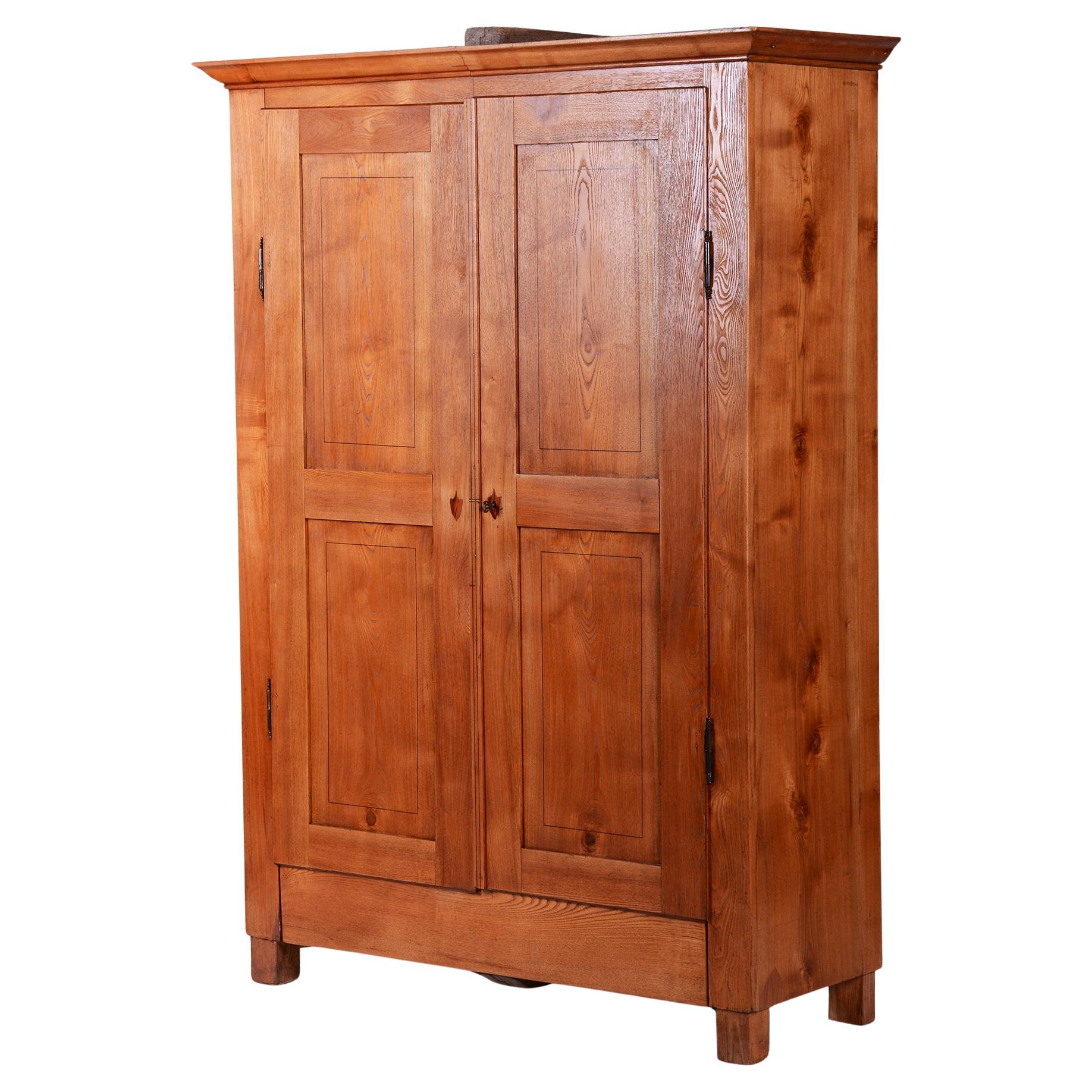 Restored Neoclassical Wardrobe, Ash, Revived Polish, Czech, 1820s For Sale