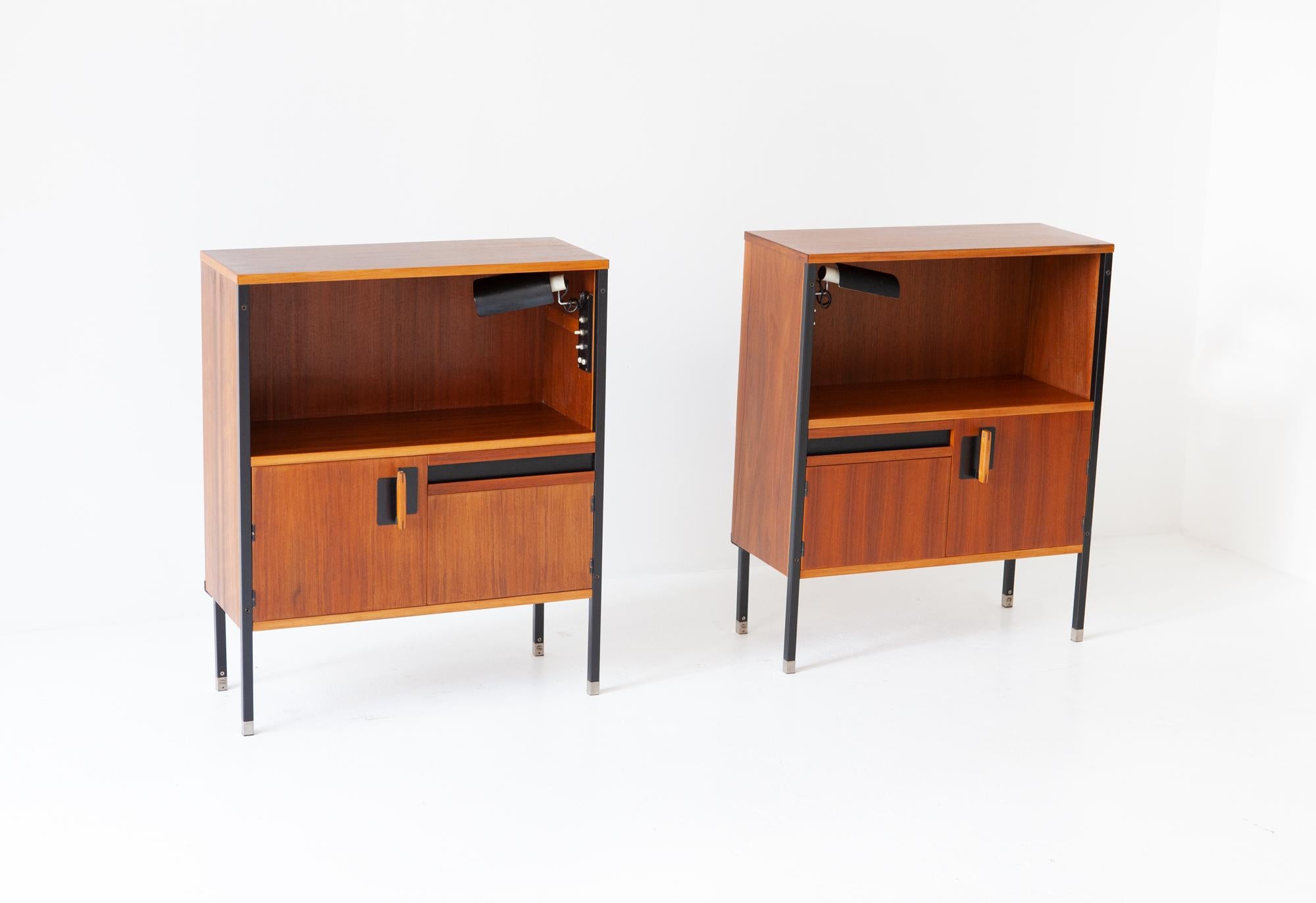 Mid-Century Modern Restored Nightstands by Ico Parisi for MIM with Gino Sarfatti Lamps, 1958