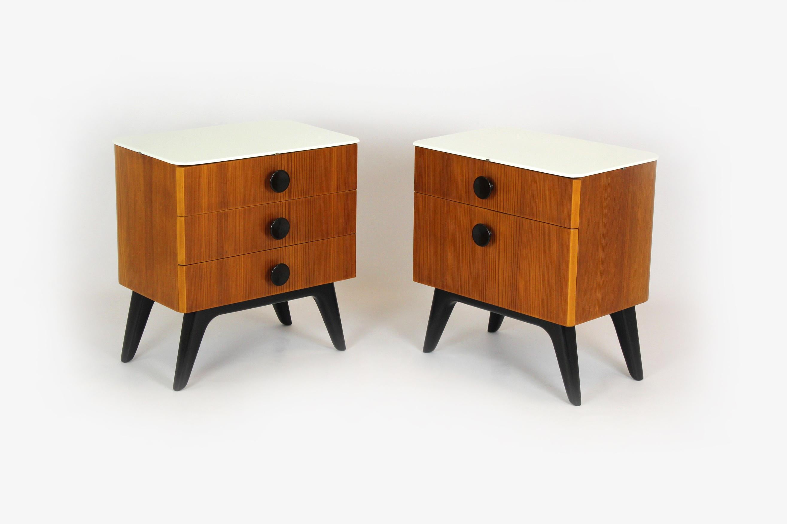 Restored Nightstands with Glass Tops by J. Halabala for UP Zavody, Set of 2 7