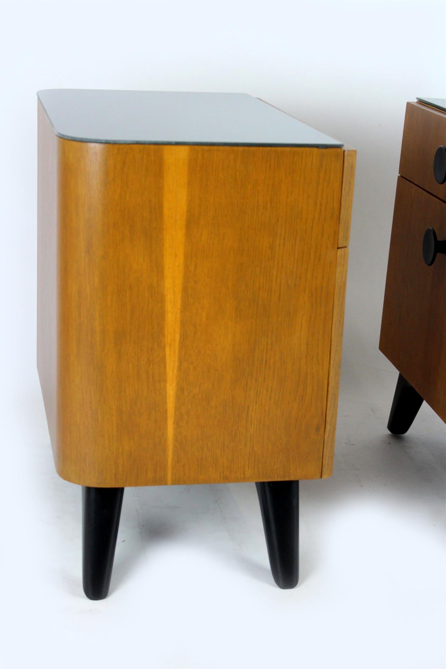 Restored Nightstands with Glass Tops by J. Halabala for UP Zavody, Set of 2 For Sale 8