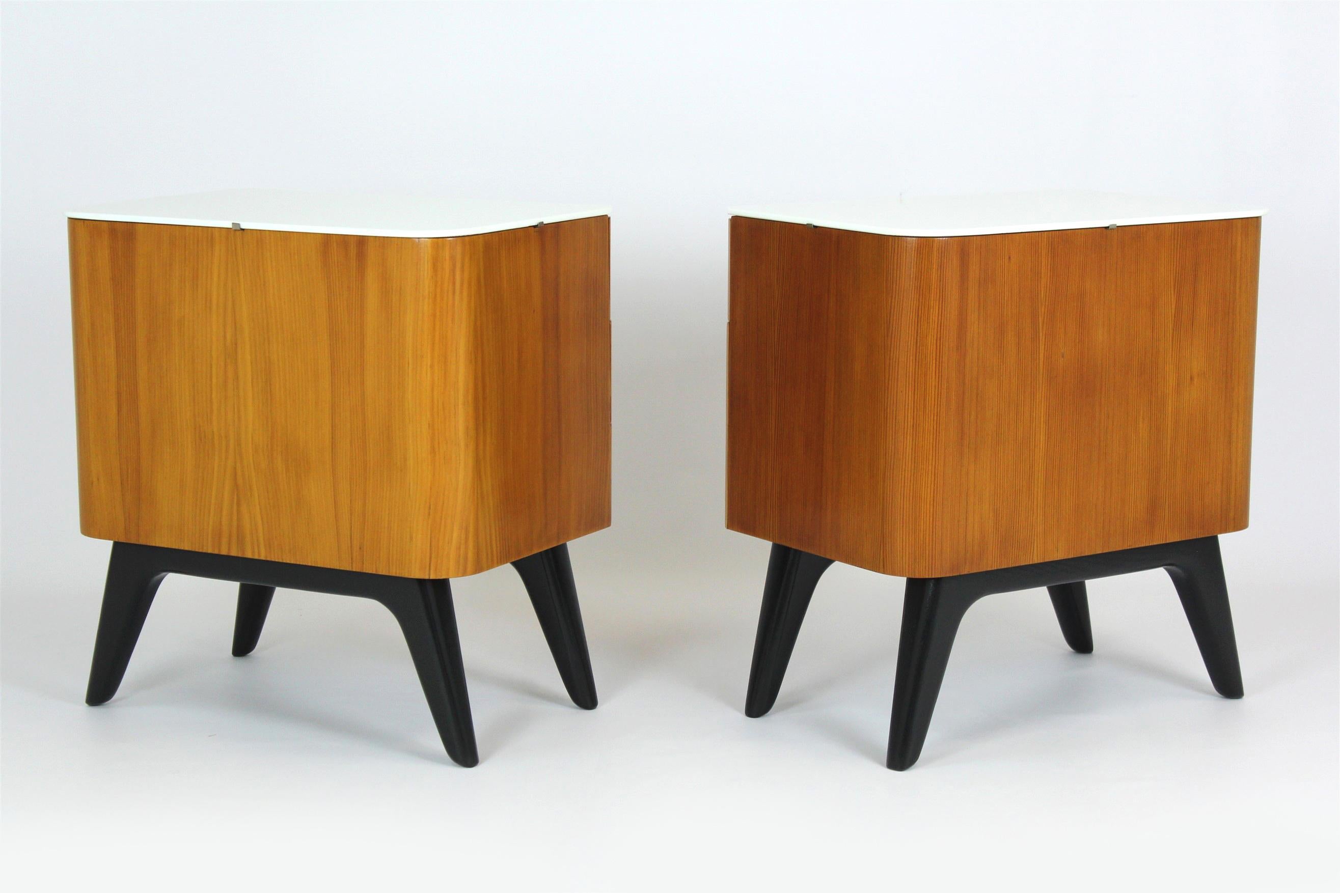 Restored Nightstands with Glass Tops by J. Halabala for UP Zavody, Set of 2 11