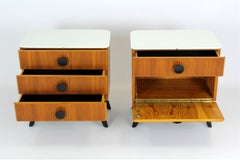Restored Nightstands with Glass Tops by J. Halabala for UP Zavody, Set of 2