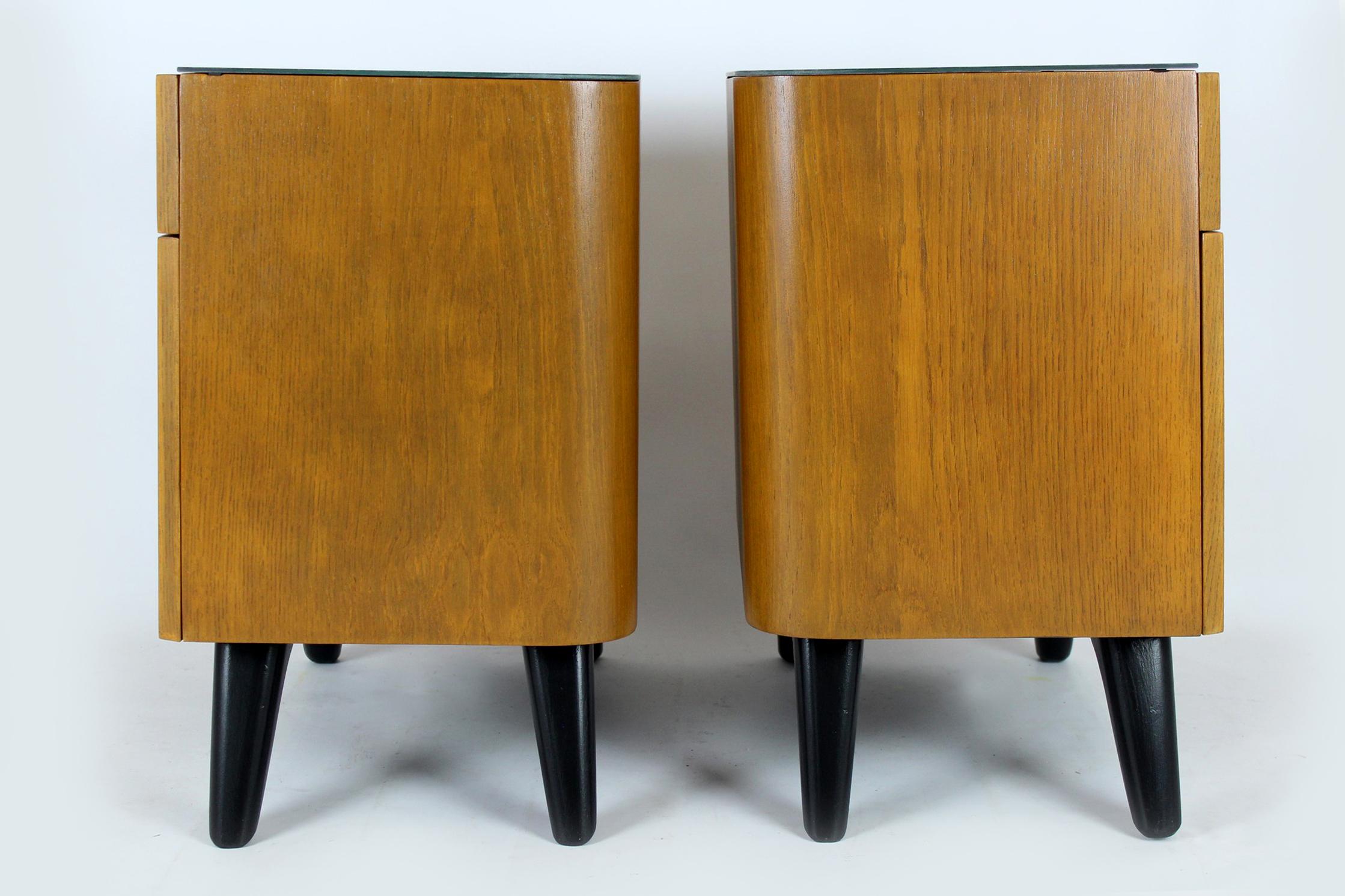 Restored Nightstands with Glass Tops by J. Halabala for UP Zavody, Set of 2 For Sale 15