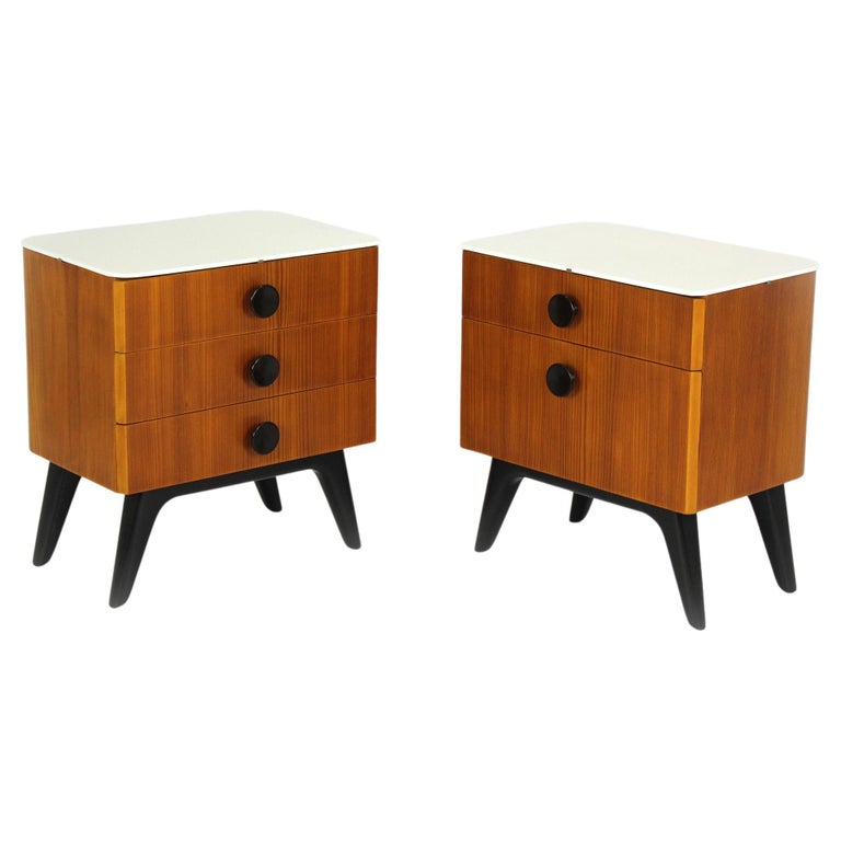 Restored Nightstands with Glass Tops by J. Halabala for UP Zavody, Set