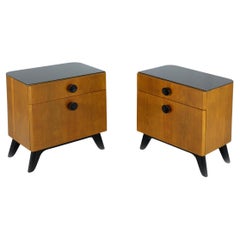 Restored Nightstands with Glass Tops by J. Halabala for UP Zavody, Set of 2