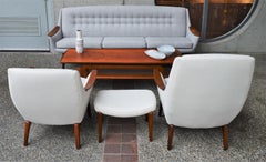 Restored Norwegian Teak Sofa, Mama and Papa Lounge Chairs and Ottoman, 1950s