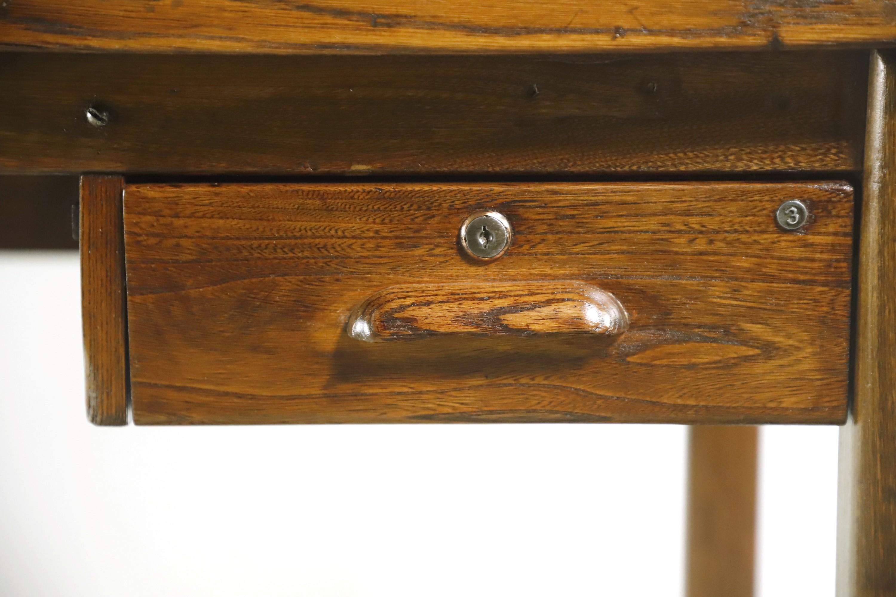 Industrial Restored Oak Workbench Desk 1 Drawer Counter Height