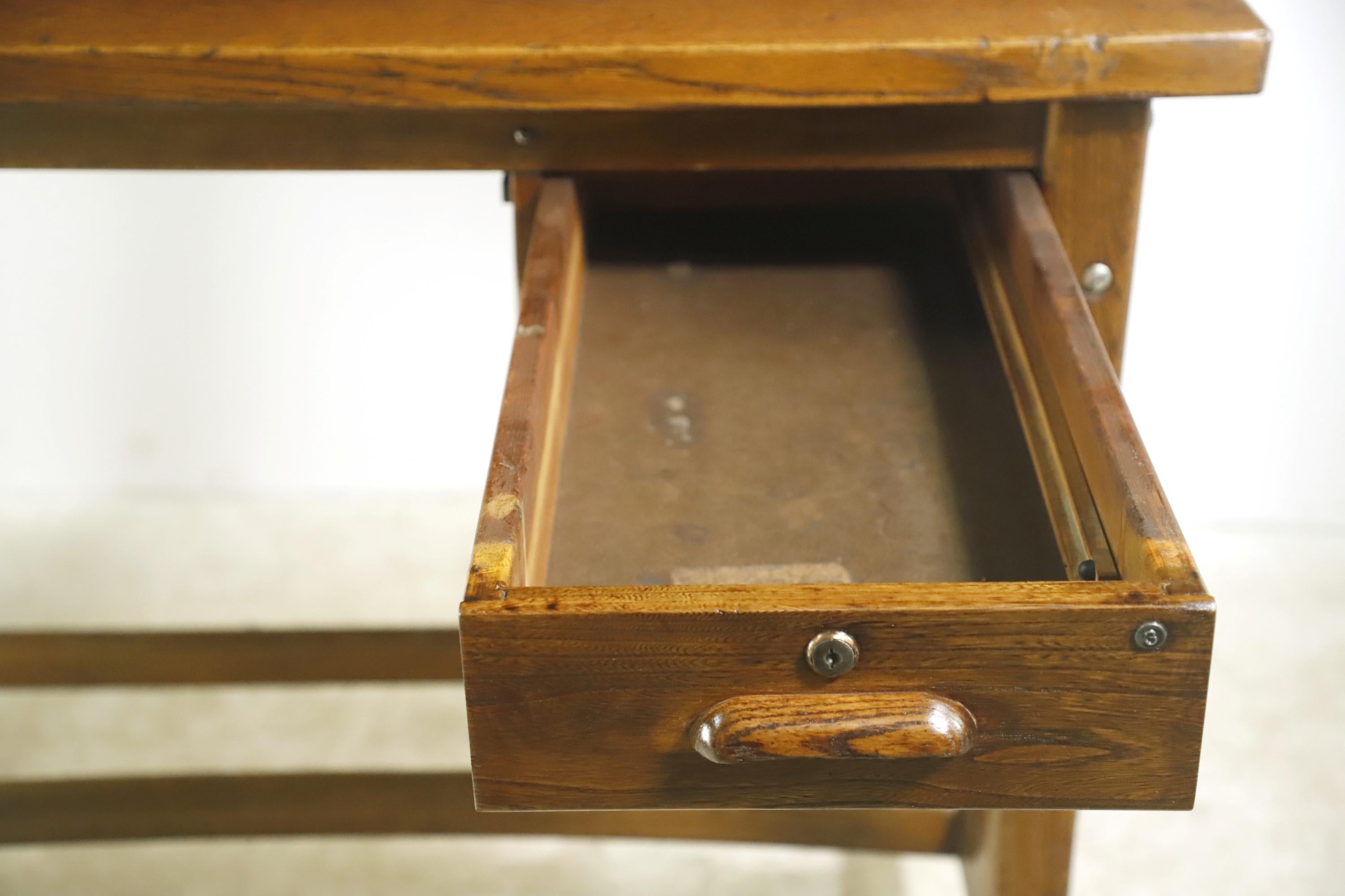 American Restored Oak Workbench Desk 1 Drawer Counter Height
