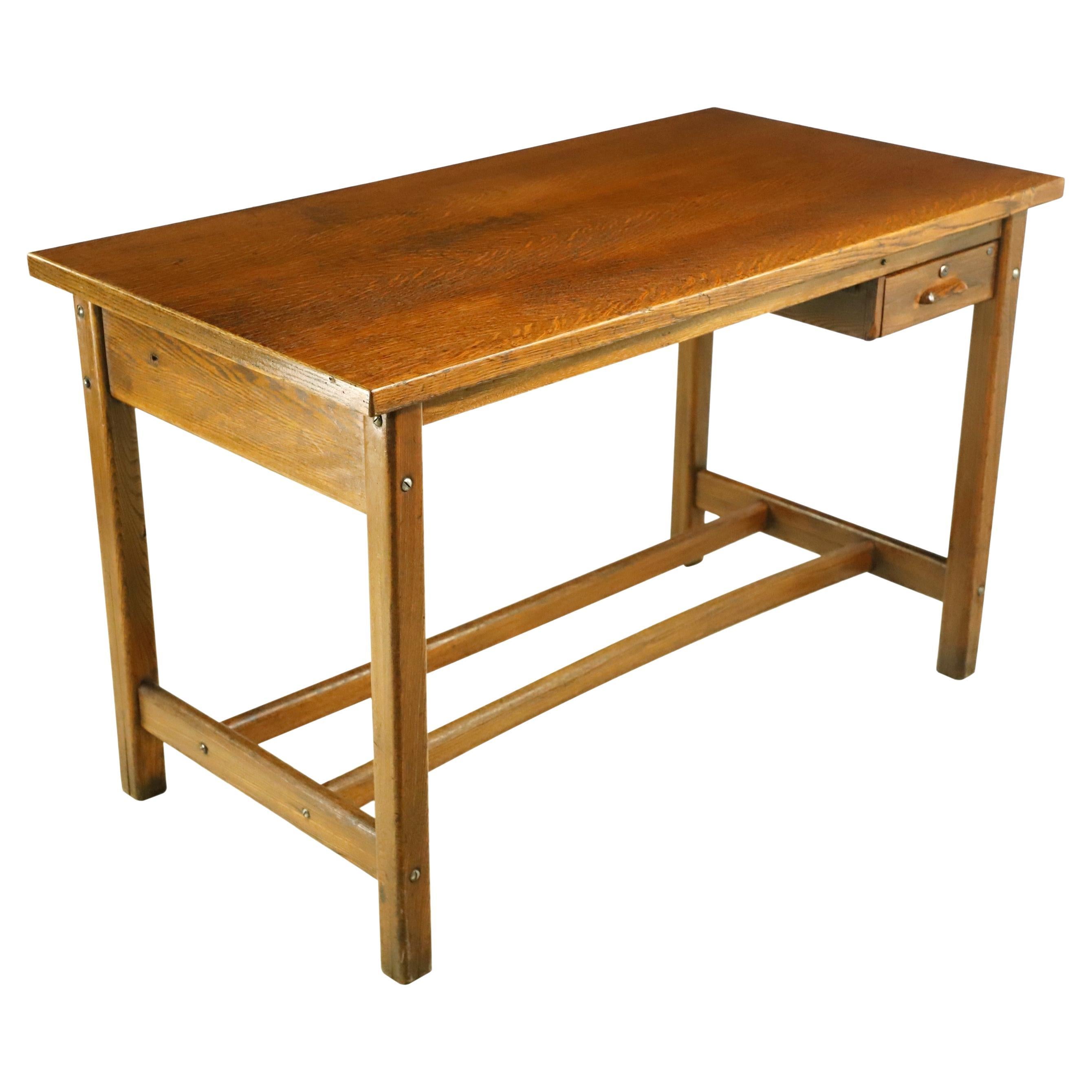 Restored Oak Workbench Desk 1 Drawer Counter Height