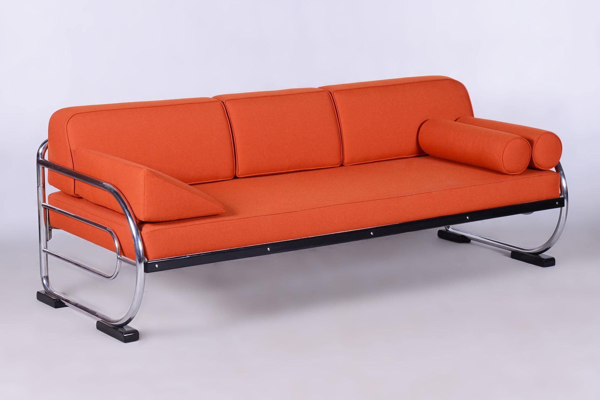 Restored Orange Bauhaus Sofa, Robert Slezak, High-Quality Leather, 1930s For Sale 3