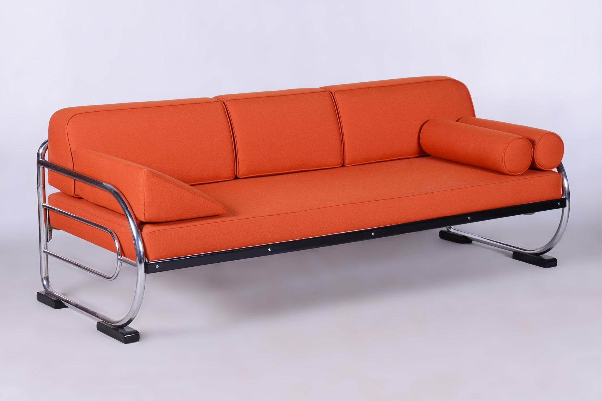 Canapé Bauhaus orange restauré, Robert Slezak, cuir de haute qualité, années 1930 en vente 4