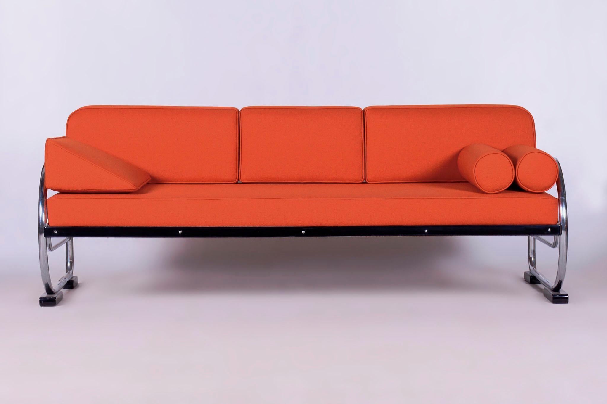 Restored Orange Bauhaus Sofa, Robert Slezak, High-Quality Leather, 1930s For Sale 4