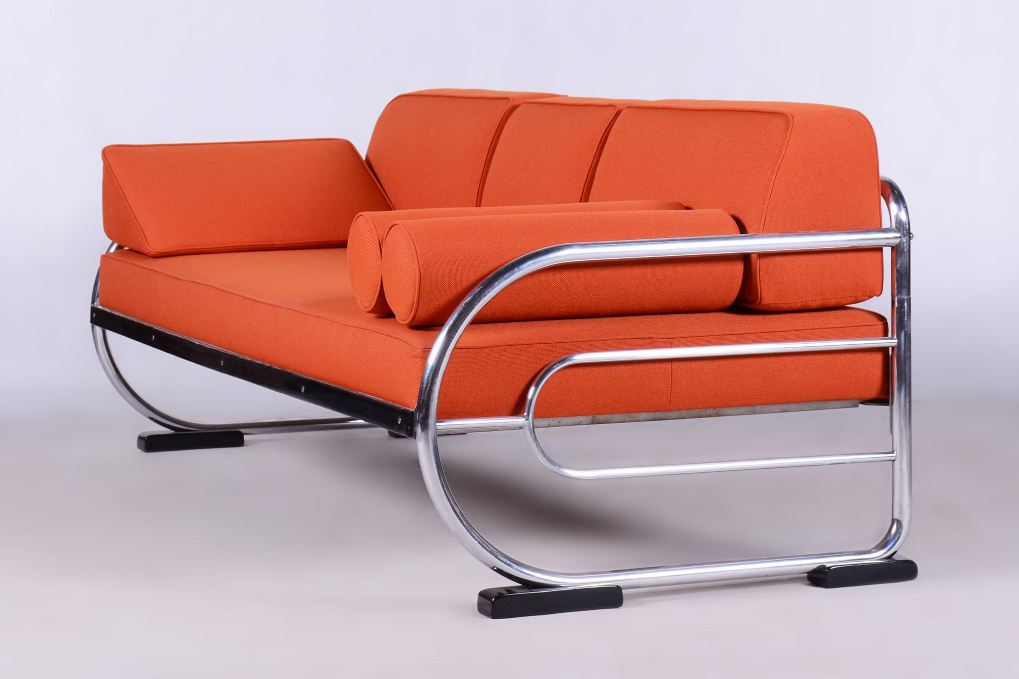 Restauriertes orangefarbenes Bauhaus-Sofa, Robert Slezak, hochwertiges Leder, 1930er Jahre (Tschechisch) im Angebot