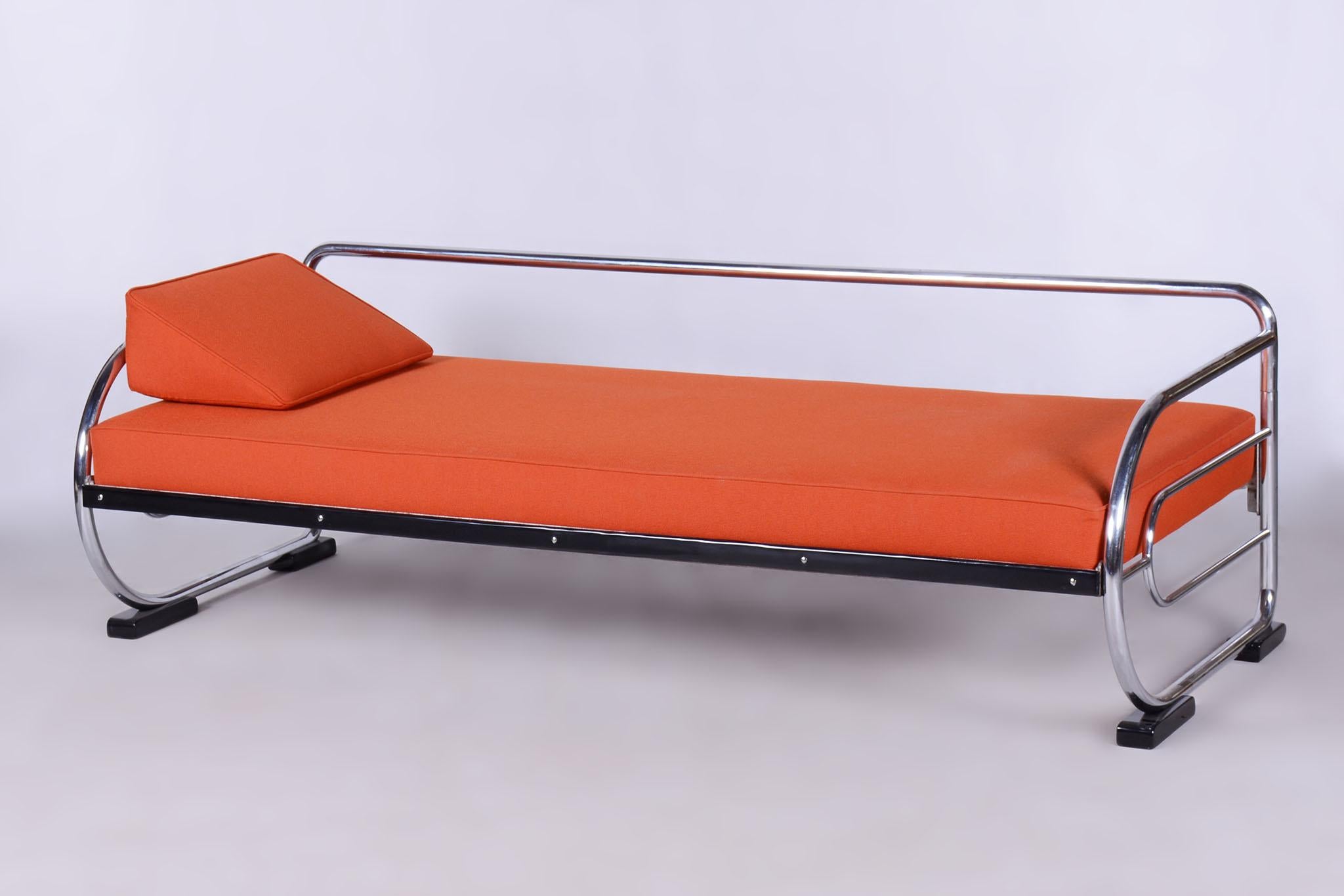 Restauriertes orangefarbenes Bauhaus-Sofa, Robert Slezak, hochwertiges Leder, 1930er Jahre (Stahl) im Angebot