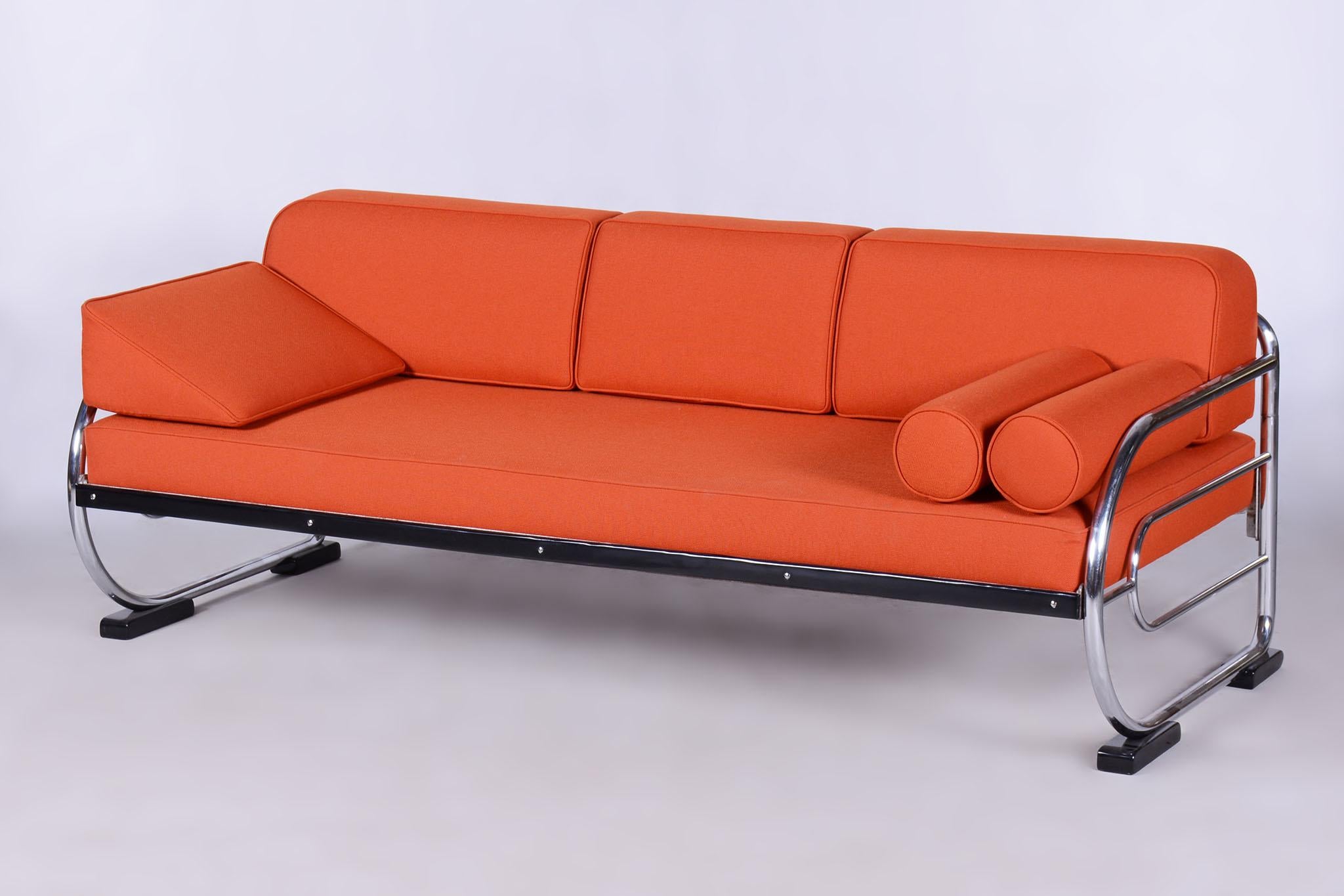 Steel Restored Orange Bauhaus Sofa, Robert Slezak, High-Quality Leather, 1930s For Sale