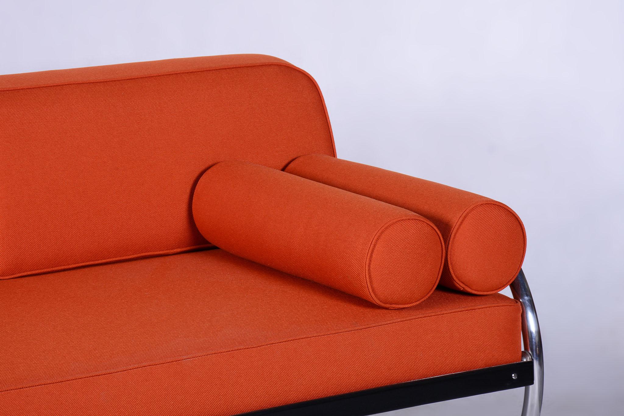 Restored Orange Bauhaus Sofa, Robert Slezak, High-Quality Leather, 1930s For Sale 2
