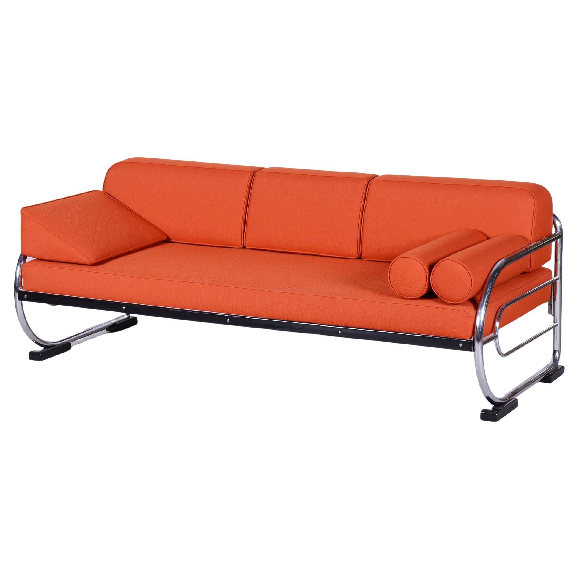 Restored Orange Bauhaus Sofa, Robert Slezak, High-Quality Leather, 1930s For Sale