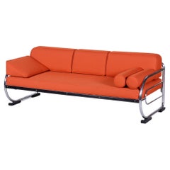 Restored Orange Bauhaus Sofa, Robert Slezak, High-Quality Leather, 1930s
