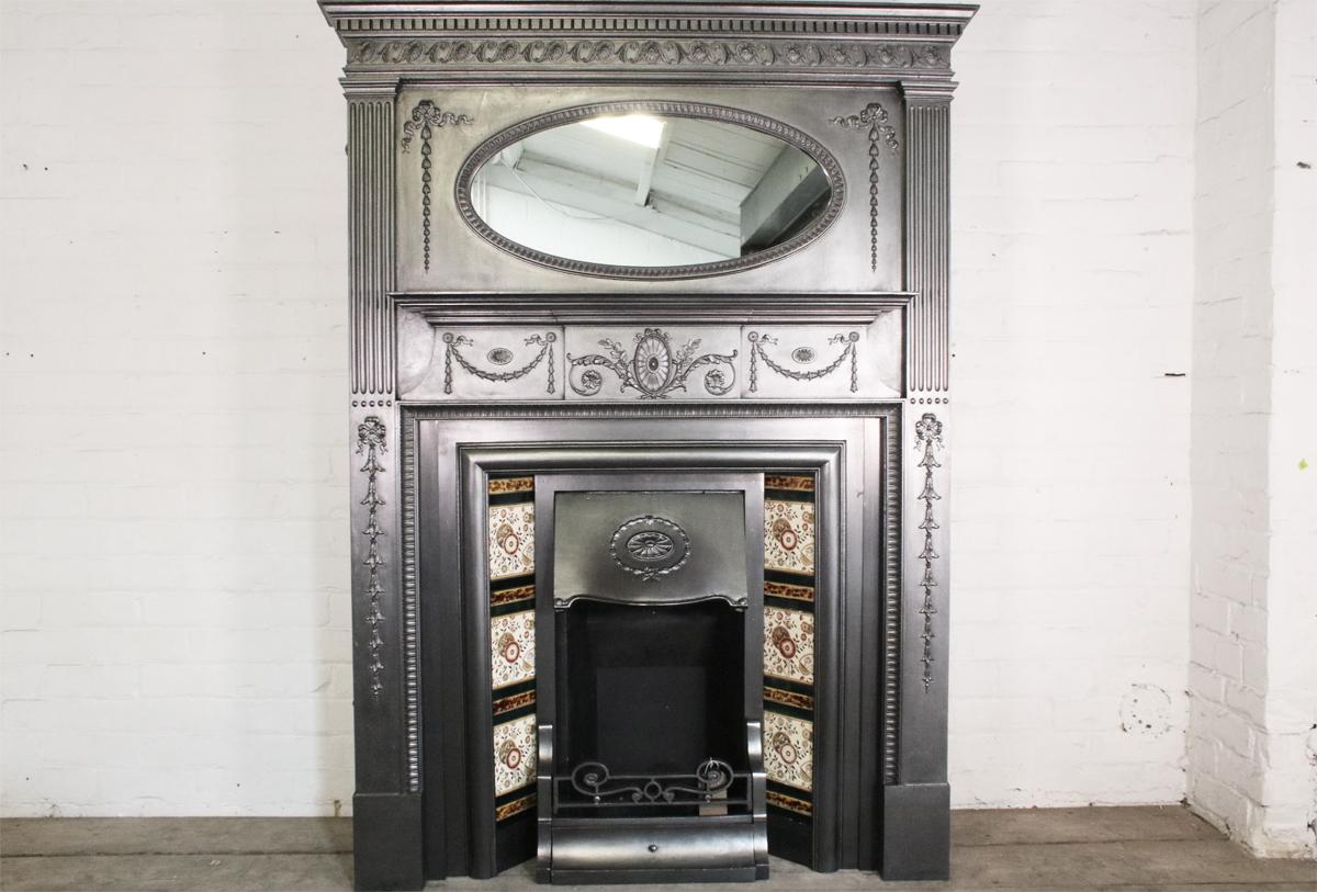 Restored Original Antique Edwardian Tall Cast Iron Fireplace Surround 2