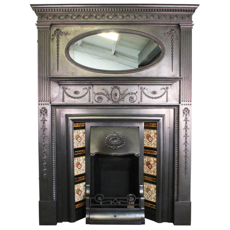 Restored Original Antique Edwardian Tall Cast Iron Fireplace Surround