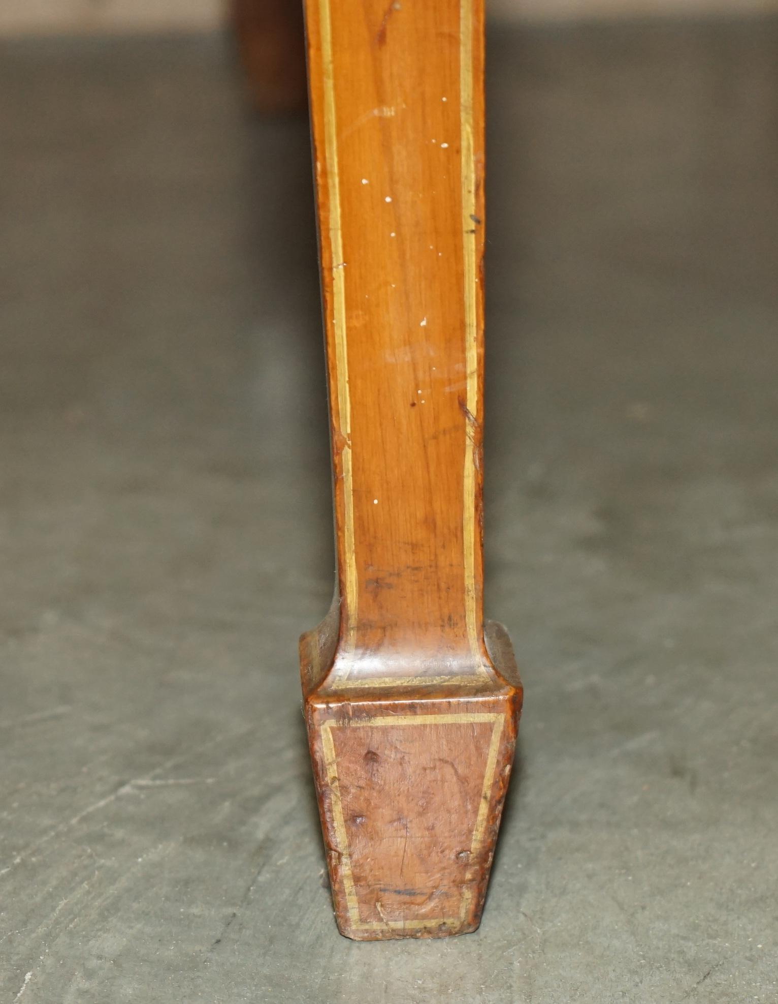 RESTORED ORIGINAL ANTIQUE SHERATON SATiNWOOD BROWN LEATHER LIBRARY CENTRE TABLE For Sale 2