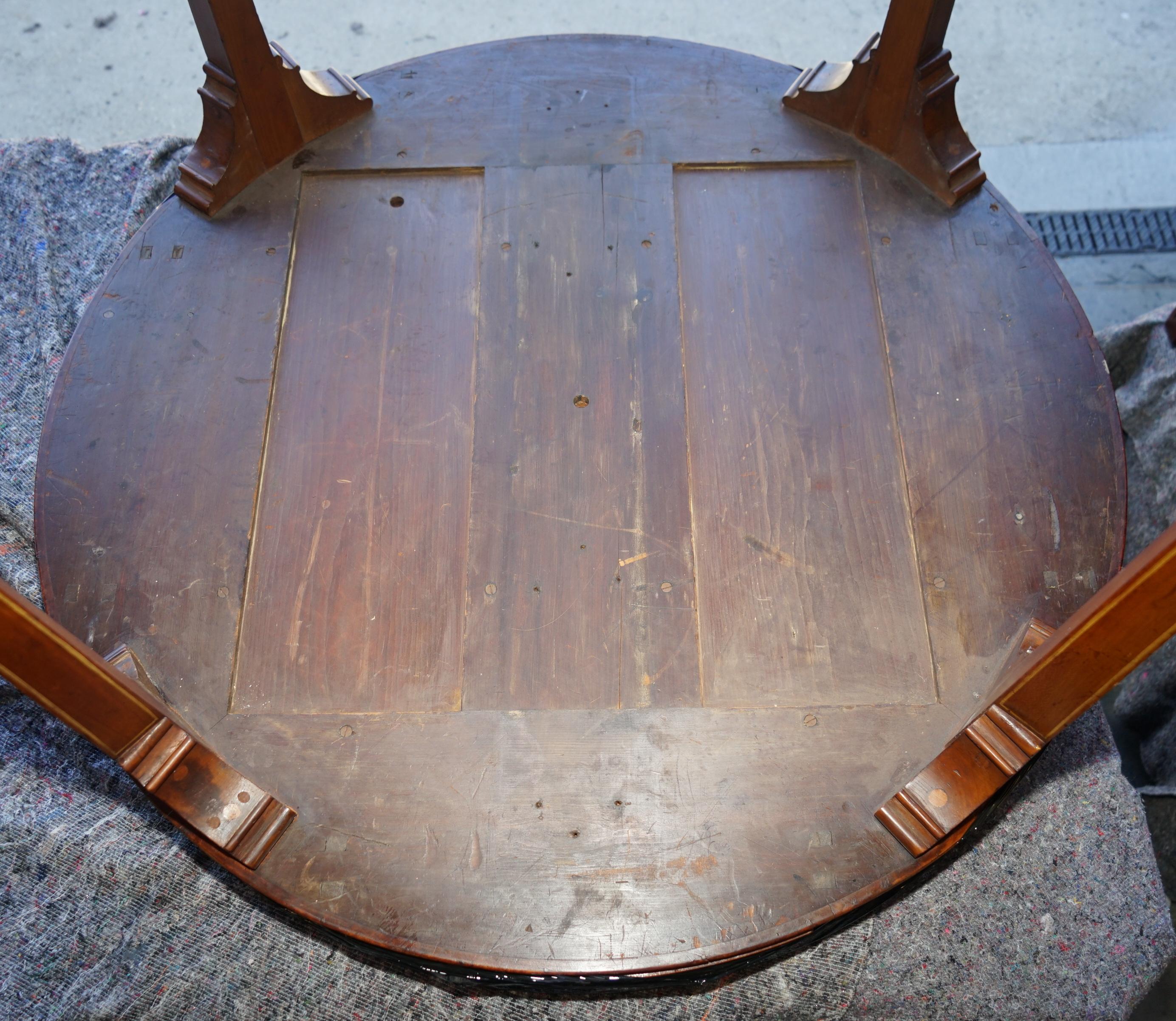 RESTORED ORIGINAL ANTIQUE SHERATON SATiNWOOD BROWN LEATHER LIBRARY CENTRE TABLE For Sale 11