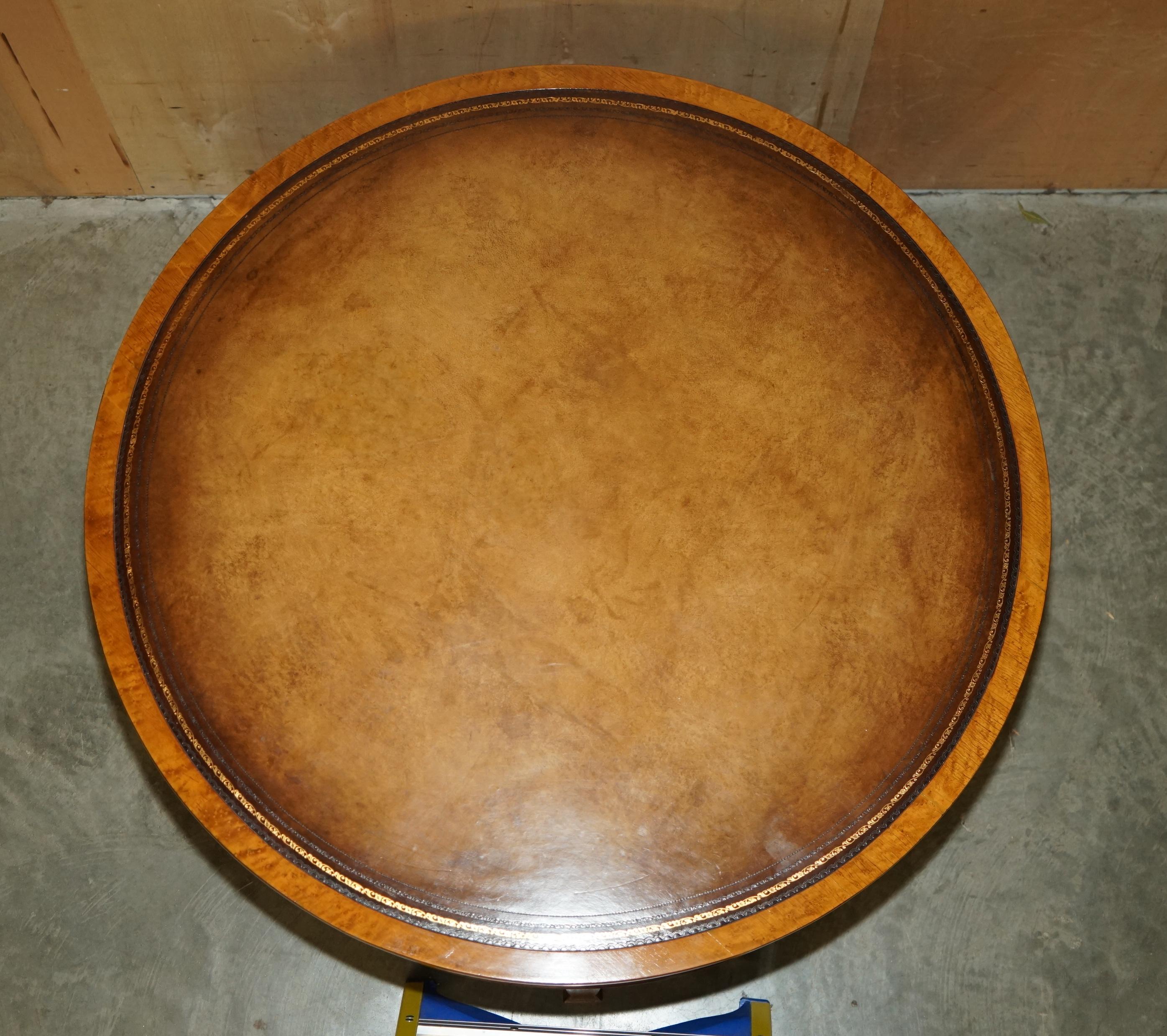 Sheraton RESTORED ORIGINAL ANTIQUE SHERATON SATiNWOOD BROWN LEATHER LIBRARY CENTRE TABLE For Sale