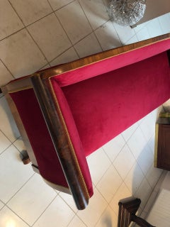 Restored Original Biedermeier Sofa Made of Walnut, Red Velvet