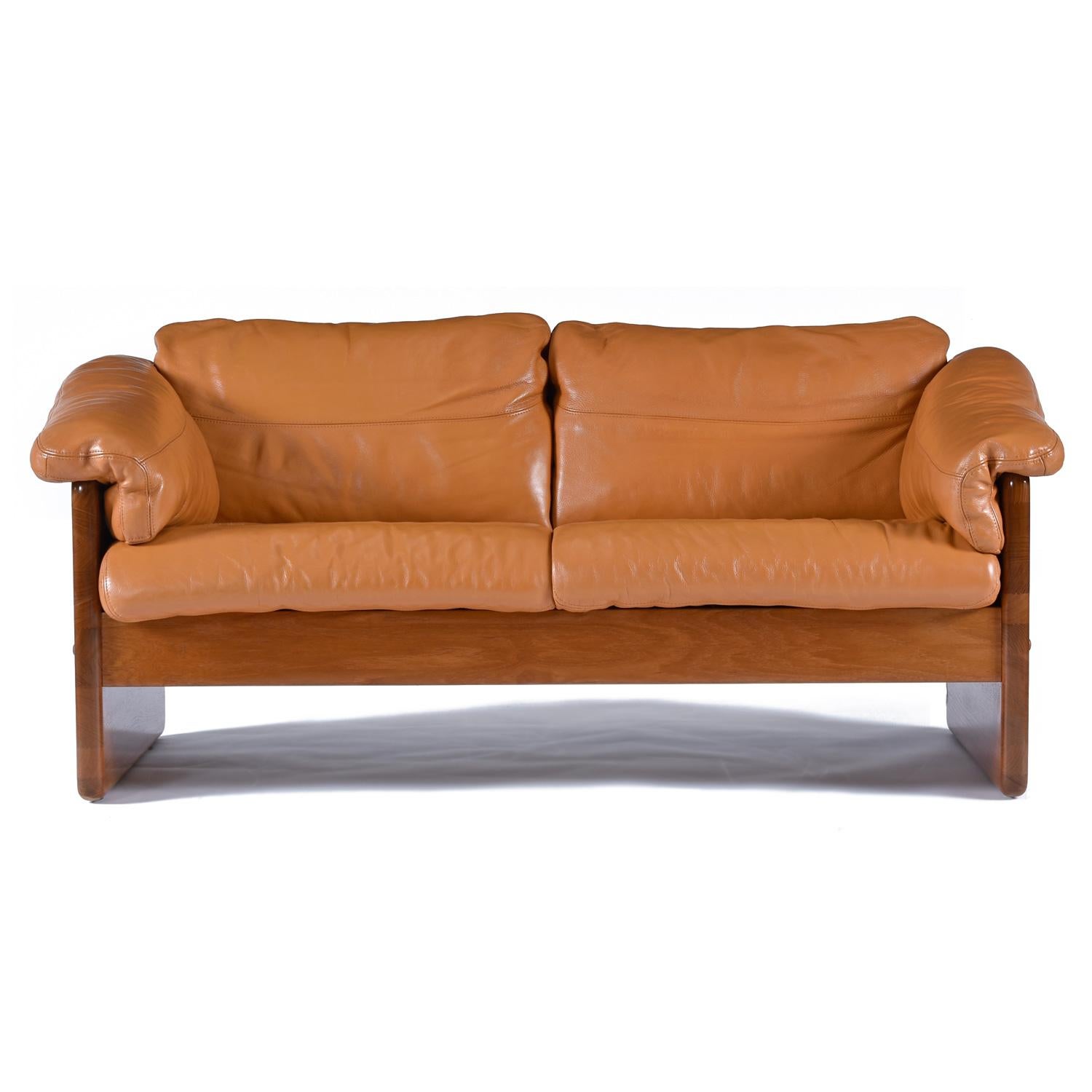 Mid-Century Modern Restored Original Leather Solid Teak Danish Loveseat Sofa by A. Mikael Laursen