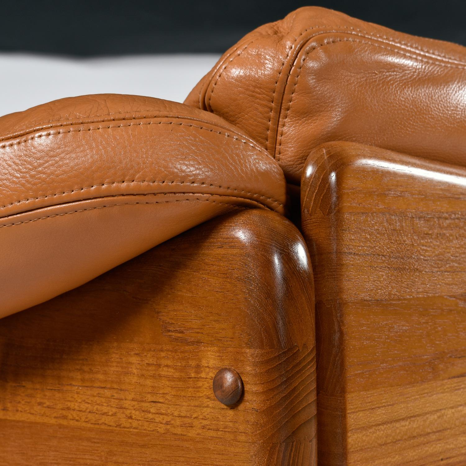 Restored Original Leather Solid Teak Danish Loveseat Sofa by A. Mikael Laursen 3