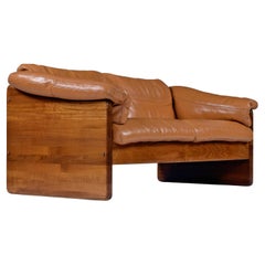 Restored Original Leather Solid Teak Danish Loveseat Sofa by A. Mikael Laursen