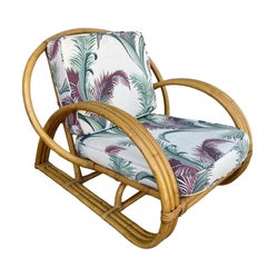 Restored Original Paul Frankl 3-Strand Half Moon Lounge Chair Cobra Back Ottoman