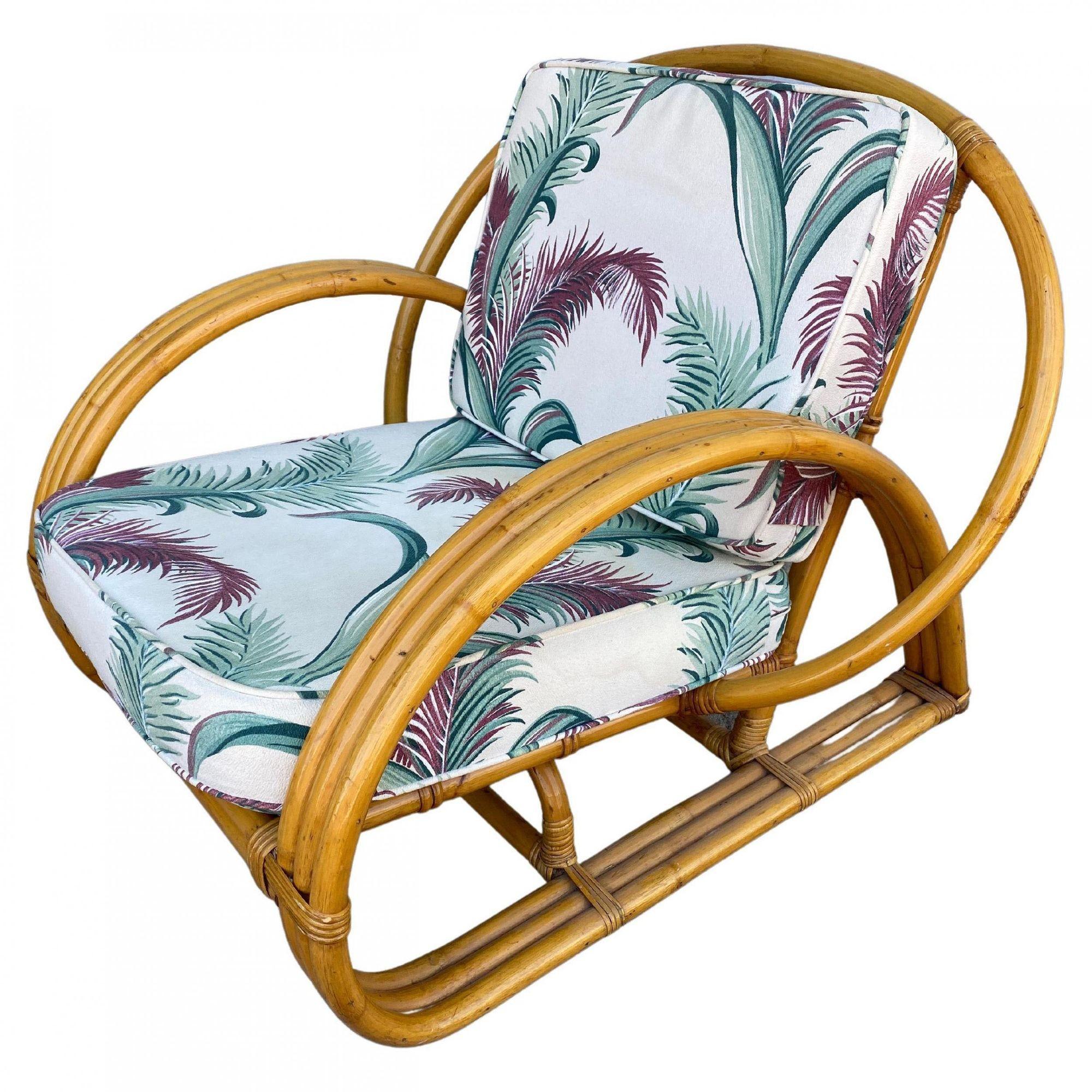 Mid-Century Modern Restored Original Paul Frankl 3-Strand Half Moon Lounge Chair Cobra Back Ottoman For Sale