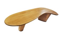 Restored Original Paul Frankl Surfboard Style Stacked Rattan Legs Coffee Table