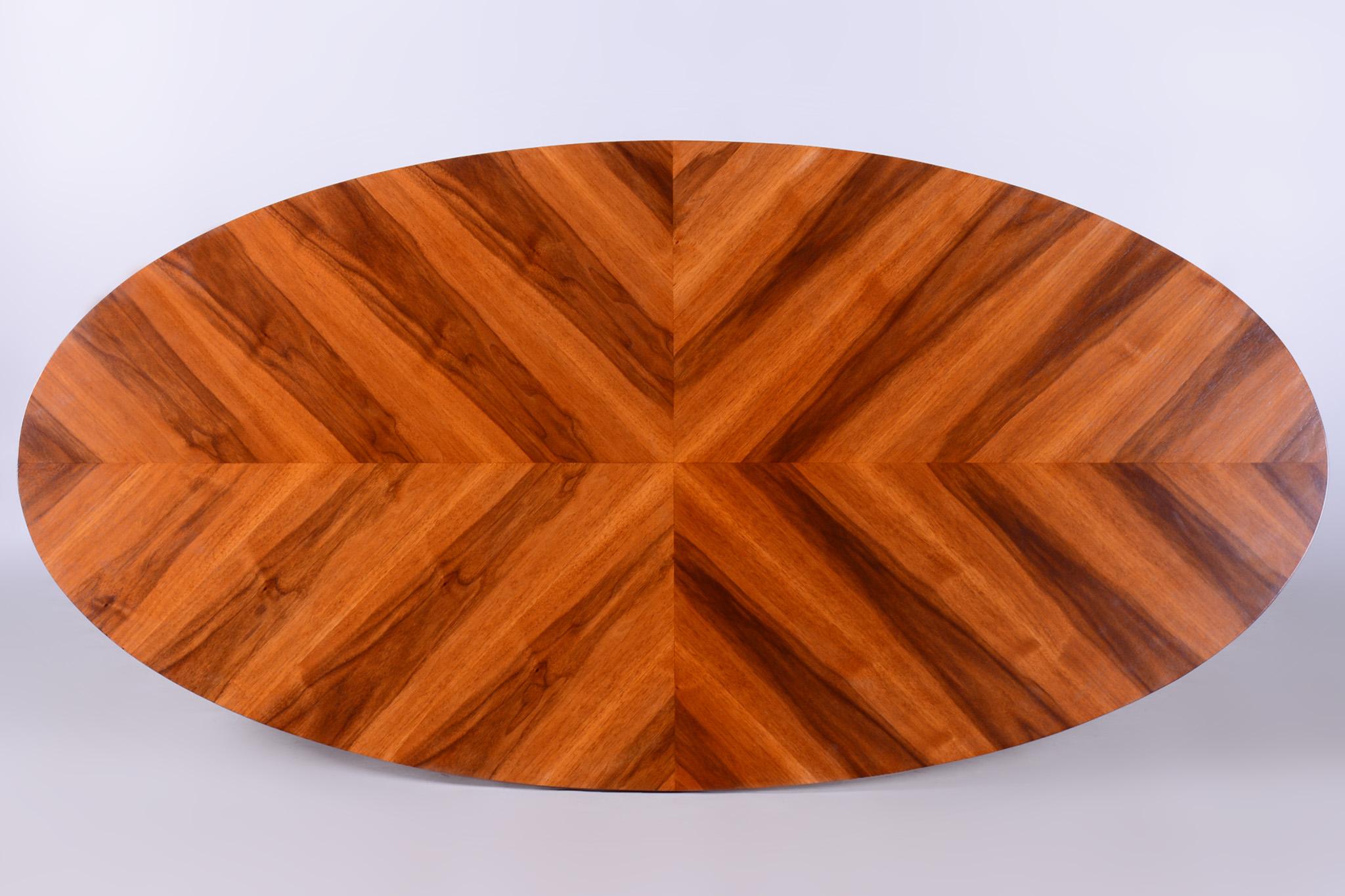 20th Century Restored Oval Table, Functionalism, Kovona, Chrome, Walnut, Czechia, 1960s For Sale