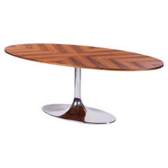 Retro Restored Oval Table, Functionalism, Kovona, Chrome, Walnut, Czechia, 1960s