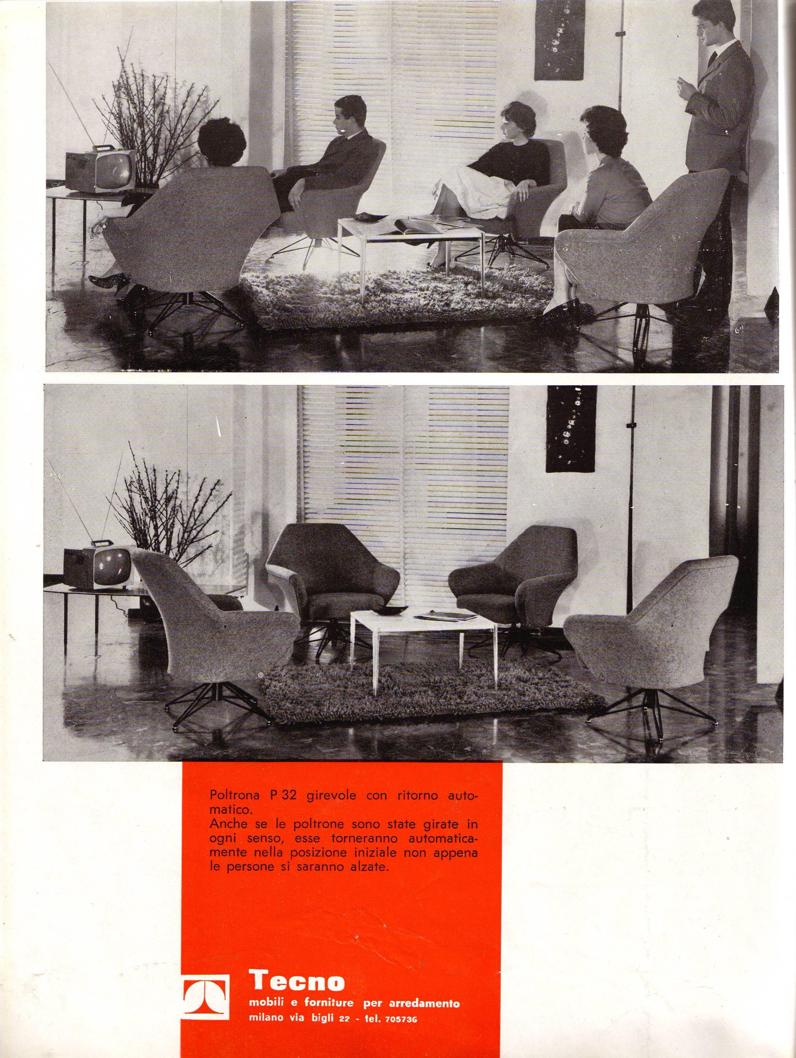 First Edition P32 Lounge Set by Borsani, Early Triangulated Form Wire Base, 1956 1