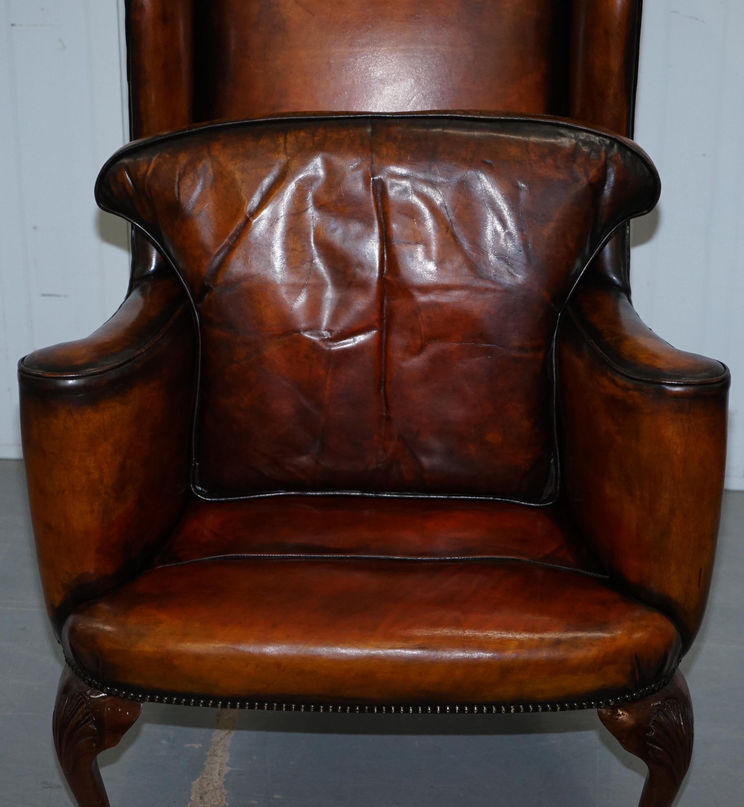 Restored Pair of 18th Century George III Style Wingback Brown Leather Armchairs 5