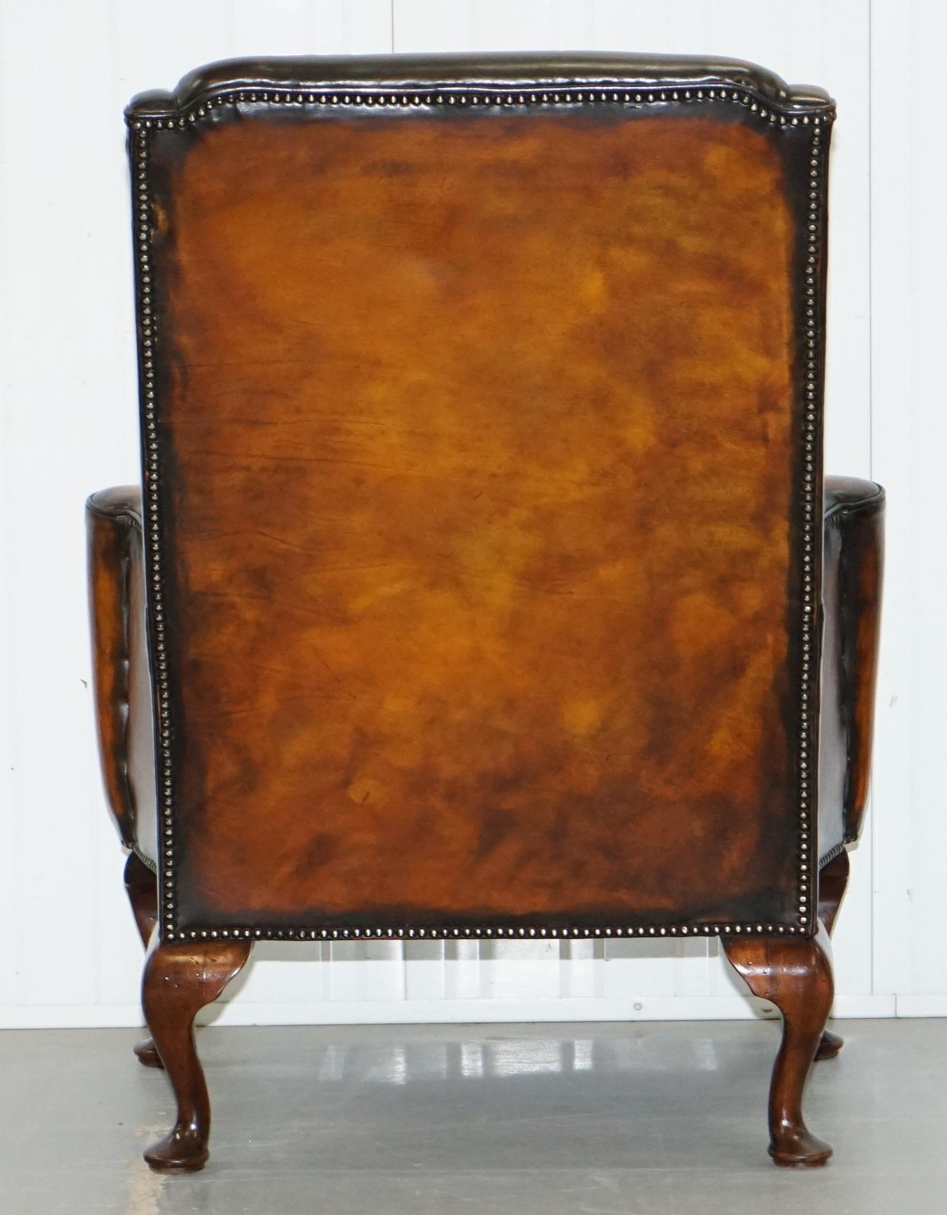 Restored Pair of 18th Century George III Style Wingback Brown Leather Armchairs 8