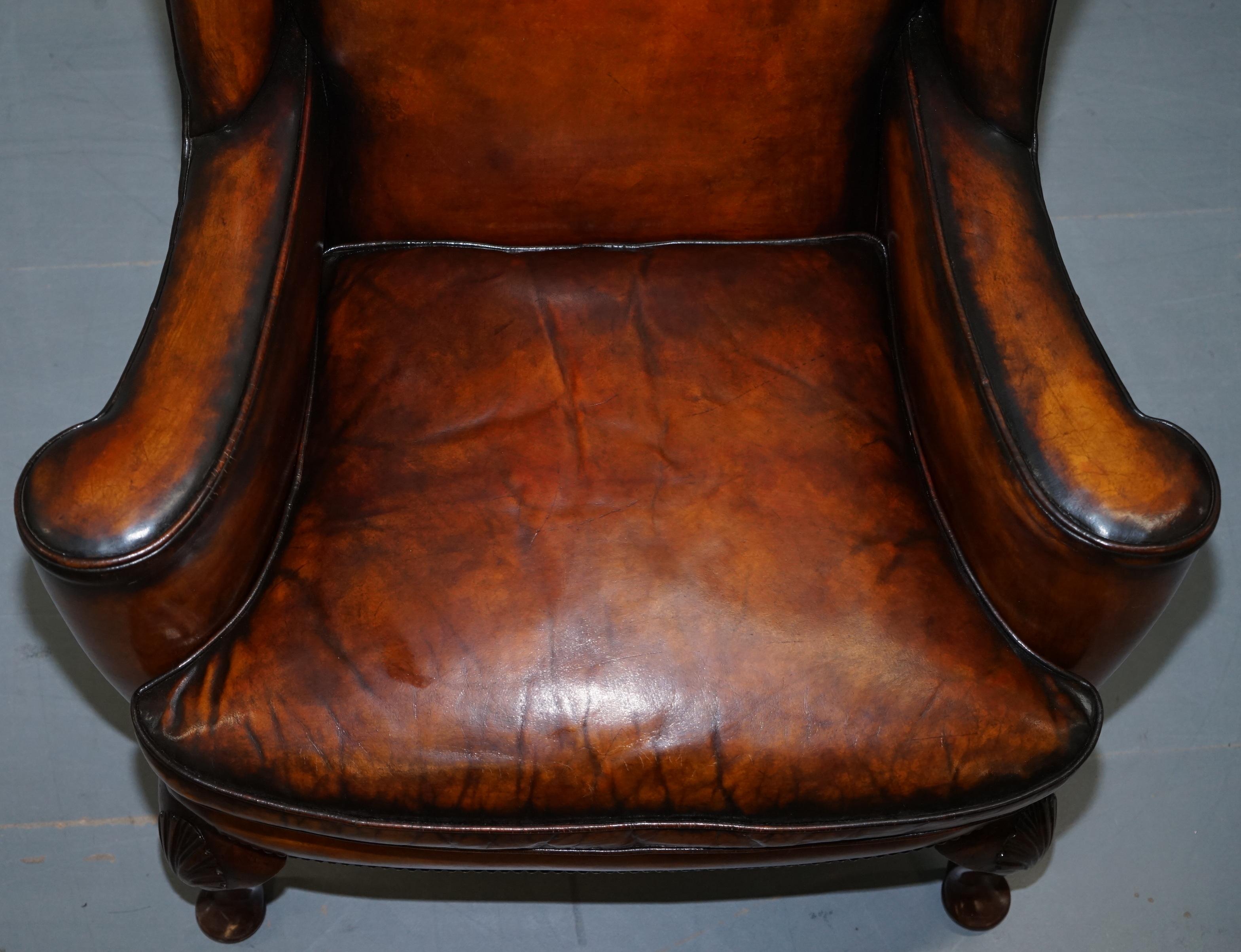 Restored Pair of 18th Century George III Style Wingback Brown Leather Armchairs 2
